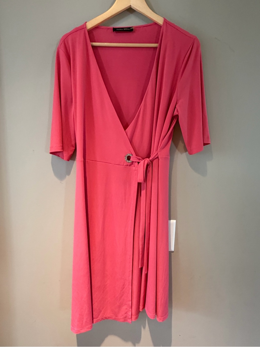 Ivanka Trump Wrap-Front 3/4 sleece coral Dress with Tie Detail large
